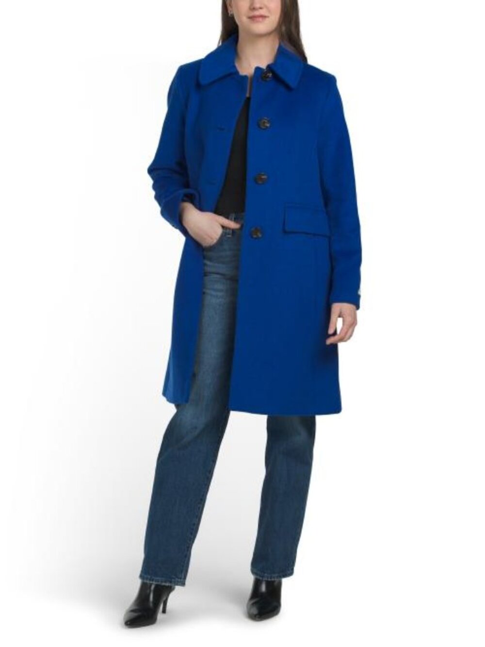 ANNE KLEIN Wool And Cashmere Blend Single Breasted Club Collar Walker